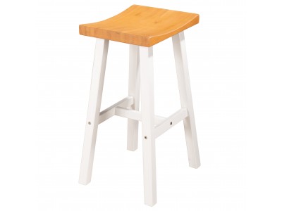 Banqueta em madeira maciça na cor branco branco lavado com assento em yucatan eucalipto / Coleção Cozzy.